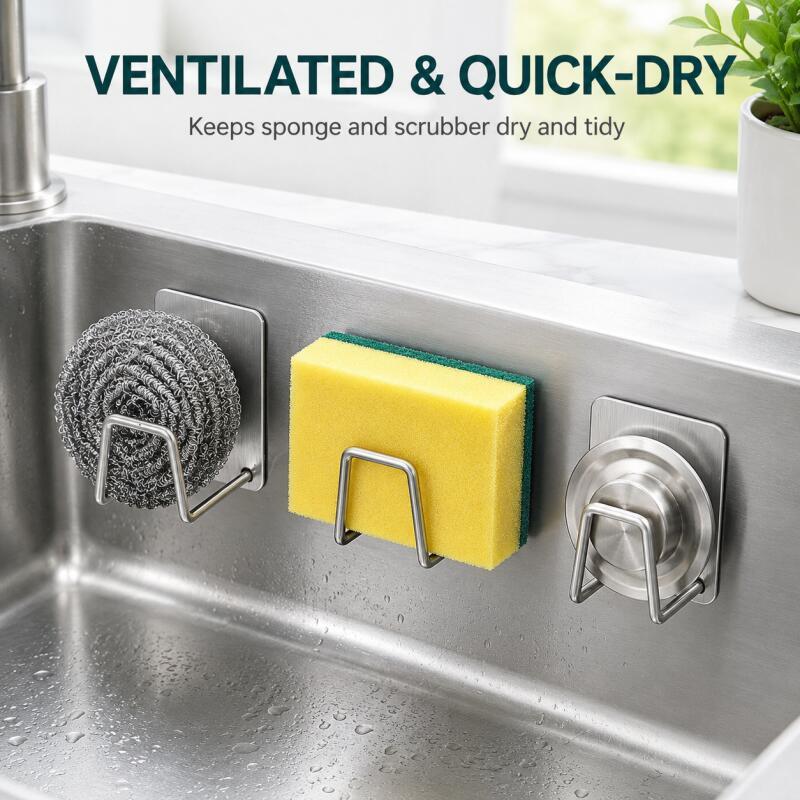 Commercial Kitchen Sink - Porta Spugne Autoadesivo in Acciaio Inossidabile,